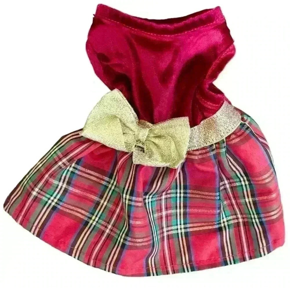 π 6/$60 Dog Festive Dress Xmas Holiday Gold Red Green Velvet Size XSmall - Picture 1 of 7